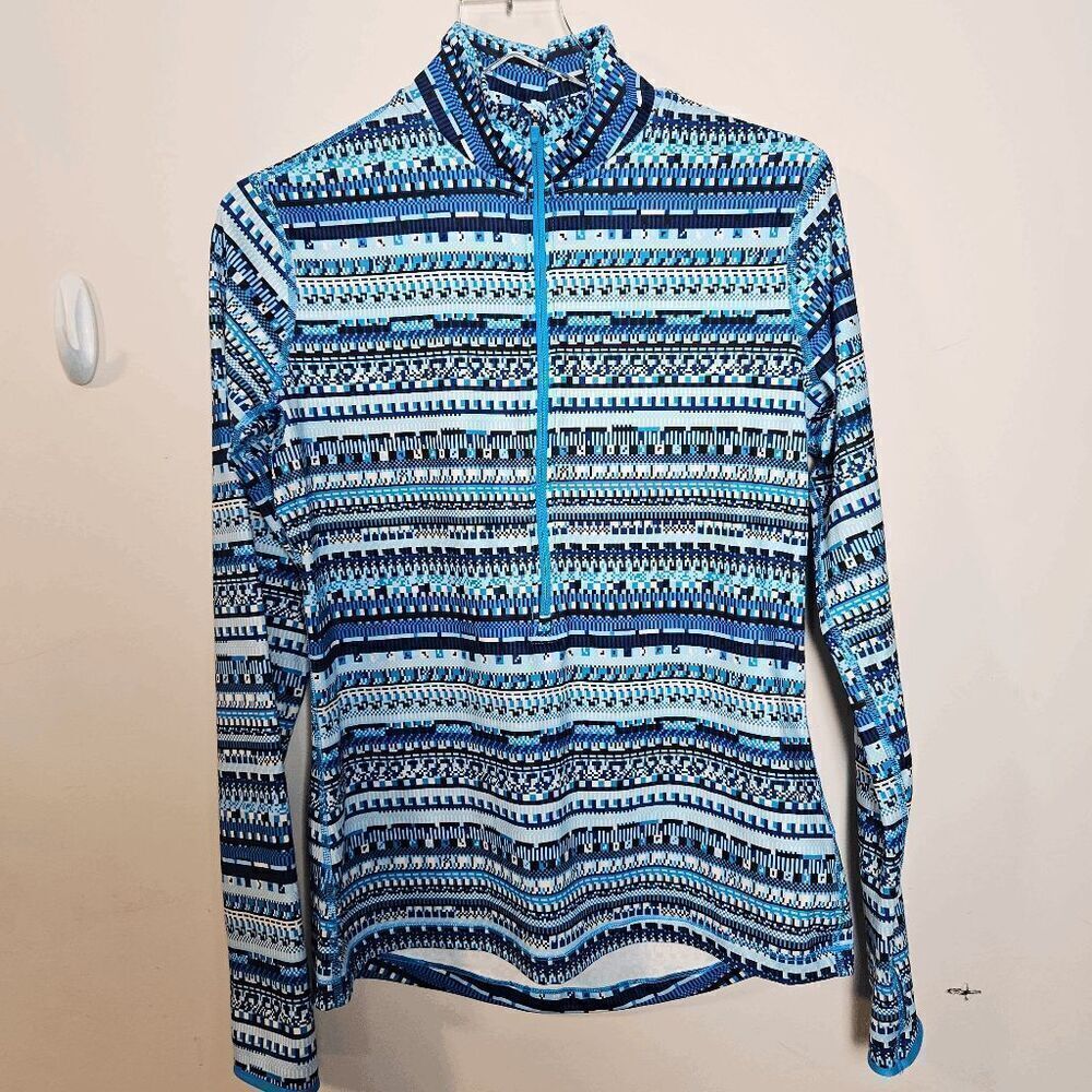 Nike Pro Dri fit Warm 1/2 Zip Long Sleeve Sweater Women's Trival Blue Print Size